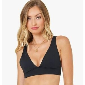 LSpace Women's Hadley Bikini Top Black Halter Large‎ Tie back $110 NEW